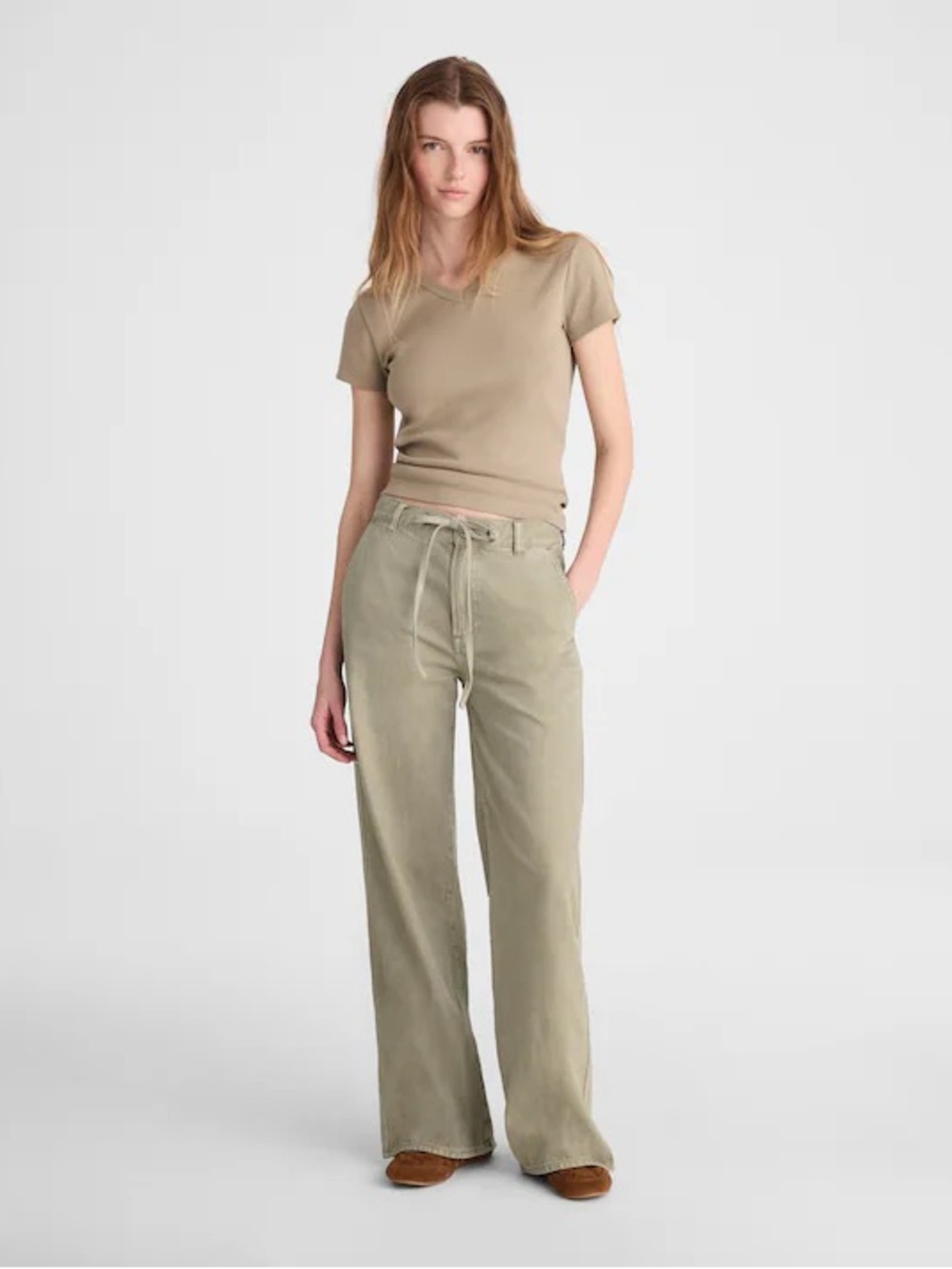 Madewell The Ultimate Wide-Leg Pant in Airy Denim Olive Green Size 24 NWT
